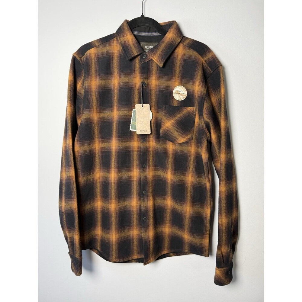 Nomad Flannel Shirt Men Size M Orange NWT Cozy Thermal Lined Plaid Button Up